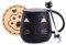 Taza de café de cerámica,Rosa con diseño de gato, hecha a mano, con cuchara y tapa, taza de gatito, taza única de chocolate caliente novedad tazas de Navidad cumpleaños para niñas y mujeres (Negro)