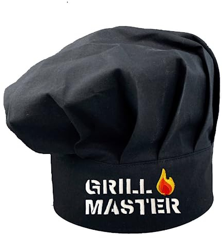 Pet-Jos Grill Master Chef Kochmütze mit Stickerei Unisex Kochmütze aus Baumwolle Küche Hotel Restaurant Gastro-Hüte Einstellbar für Männer, Frauen, Kochen, Schwarz