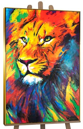 YS-Art Pop Art Abstrakt Design Acryl Gemälde auf Leinwand Löwenstärke handgemalt Wandbilder Wohnzimmer modern Wohndekor Löwen Bild bunt echte Kunst 120x80 cm