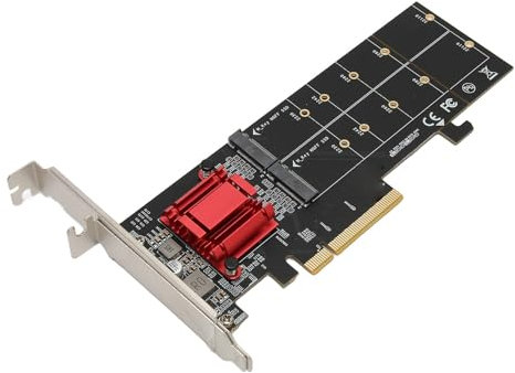 Jectse Adaptateur Double M.2 PCIe NVMe, 2xM.2 PCIe 3.1, PCIe 3.1 X8, Prise en Charge de, Compatible avec M.2 SSD PCIe NVMe 2230-22110, Bande Passante 2 Go/s, Puce ASMedia ASM2812,