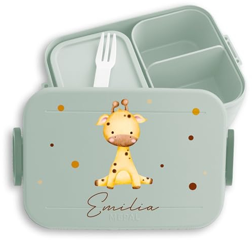 Kinder Bento Box Midi Lunchbox für Mepal Bentobox - Giraffe Geschenk Giraffen Afrikanisches Tier Giraffenliebhaber - 900 ml - Sage Grün - jausenbox und kita bedrucken tiere snackdose snackbox