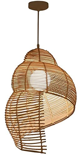 MODEBHD Einfache ländliche Wohnzimmer Hängeleuchte Rattangeflecht Kronleuchter Kreative Muschel Fluss Schnecke Bambus Kunst Pendelleuchte Restaurant Tatami Café E27 Beleuchtungskörper Handgefertigte P