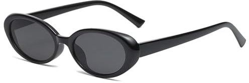 JCTAIFOO Retro Ovale Sonnenbrille für Herren Damen Kleine Runde 90er Jahre Vintage Schatten Mode Cat Eye Brille Schwarz/Grau