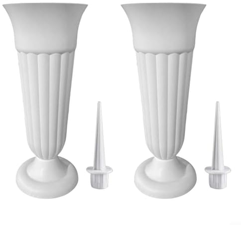 CWOQOCW Lot de 2 vases funéraires en résine PP à pointes pour cimetières et tombes (blanc)