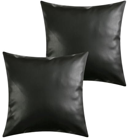 MUKA Kunstleder Kissenbezüge 2er Set Schwarze Kissenbezüge 45x45 cm Kissenhülle für Sofabetten Couch