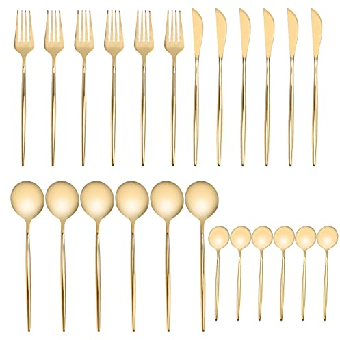 24 Pièces Ensemble D'argenterie En Or Couverts Ensemble D'argenterie Couverts En Acier Inoxydable Couverts En Or De Luxe Ustensiles En Or Modernes Pour les Banquets De Mariage De Fête à la Maison