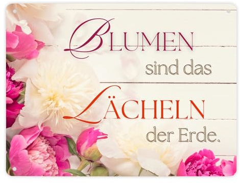 Blumen Metallschild XL in 21x28 cm mit Spruch Blumen sind das Lächeln der Erde Bunte Rosen Liebenswert Süß Putziges Geschenk Naturverbundenheit der Erde Muttertag