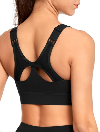 Yvette Sport BH Starker Halt Verstellbar Vorderverschluss Große Größen Fitness Lauf Bra,Schwarz,L