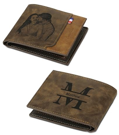 kaululu Personalisierte Geldbörse Herren mit Foto Portmonee mit Gravur Namen Herren-Portemonnaie mit Reißverschluss Karten-Ausweis-Geldhalter für Vater Ehemann Personalisiertes Geschenk für Männer