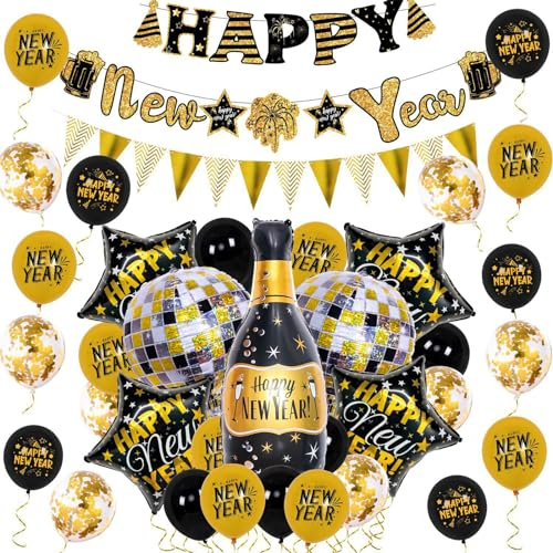 22 Zoll Happy New Year Ballon Kits Weihnachtsdekorationen 2024 Folienballon Banner Latex Ballon Hintergrund Party Dekor Neujahr Folienballon