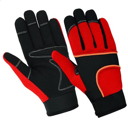 COLOURLINX Safety Work Gloves Gardening Working Gloves Mens Women Mechanic Construction Utility Flexible Padded Palm Protection Breathable Builder Multi-Functional (Red, S)
