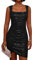 Damen Paillettenkleid Bodycon Club Kleid Ärmellos Eckiger Ausschnitt Vintage Kleid Cocktail Midi Kleid 2XL Schwarz CL2848A24-01