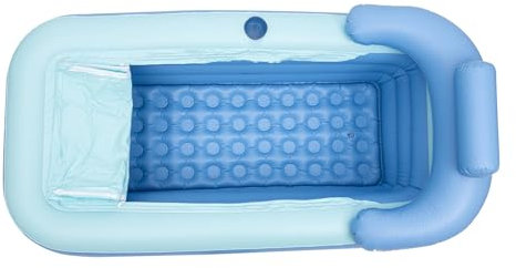 JUDEMII 150 x 75 cm - Baignoire gonflable en PVC - Pliable - Pour adultes - Avec tuyau de vidange - Baignoire gonflable - Antidérapante - Avec coussin gonflable - Pour salle de bain familiale - SPA