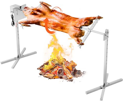 VEVOR elektrisches BBQ Drehspieß Grill Set (60 kg Tragkraft), 52 W 1445 mm automatischer höhenverstellbarer Universal-Bräterstände aus Edelstahl, Spieß mit Hitzeschild für Schwein und Lamm