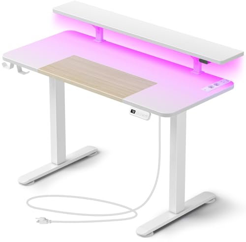 Rolanstar Höhenverstellbarer Schreibtisch 120x60 cm, Elektrischer Steh-Sitz Tisch mit LED, Steckdosen & USB-Ladeanschluss, Ergonomischer Gaming & Homeoffice Computertisch, Standing Desk für Büro