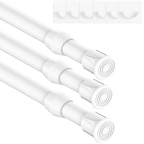 3 Stücke Teleskopstange zum Klemmen, Klemmstange für Gardinen, Spannstange ohne Bohren, Ausziehbar Vorhangstange für Schrank Küche Schrank - Weiß,60-80CM(Durchmesser 13mm)