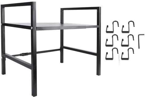 Qcwwy Soporte Ajustable para Microondas, Estantes Organizadores de Encimera de Cocina de Metal Expandible con 8 Ganchos, Fácil de Limpiar, Ahorro de Espacio para Cocina, Oficina,