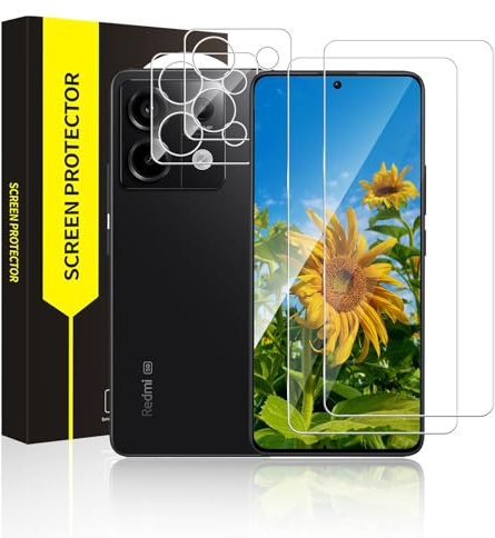 Bodyguard 2 pièces Verre Trempé pour Xiaomi Redmi Note 13 5G, +2 Caméra Arrière Protecteur, bords incurvés 2,5D, pas de bulles, Dureté 9H vitre protection, Grande clarté Redmi Note 13 protection écran