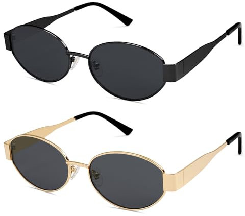 SOJOS Retro Sonnenbrille Damen Herren Oval Metal Trendy Classic UV400 Schutz Sonnenbrillen SJ1217