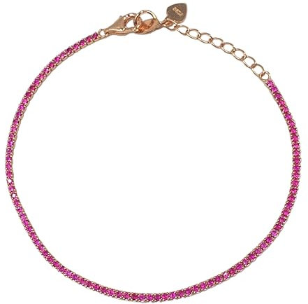LA TRIADE STUDIO – Bracciale Tennis in Argento Sterling 925 Placcato Oro Rosa e Zirconi Colorati. Un’Eleganza Senza Tempo, una Luce che Incanta. (FUCSIA)