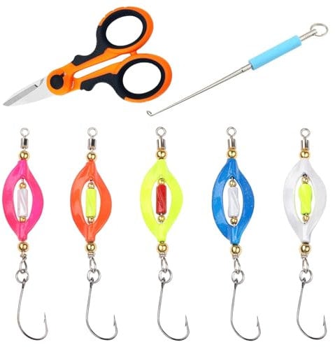 BEELUKY 5 Stück Forellen Köder, Forellenköder, UV-Aktiv 3g mit Fishing Hakenlöser und Schere, Forellen Angeln, Spoons Forelle für Forelle Hecht Barsch
