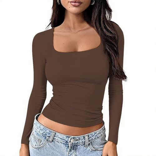 Women's Long-Sleeved Shirt Basic Top Y2K Slim-Fit T-Shirt Cropped Top Casual Style