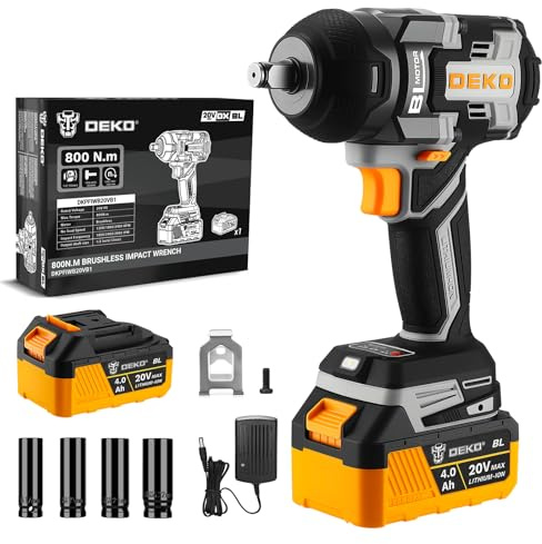 DEKOPRO 800N.M Akku-Schlagschrauber 20V: 4000mAh Bürstenloser Elektrik-Schlagschrauber, mit 1pc 4.0A battery,1 charging charger für Familienauto/Rasenmäher