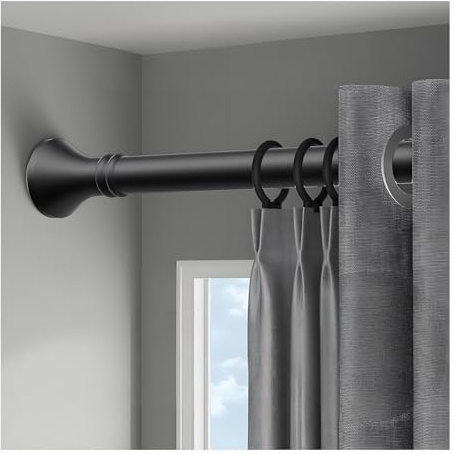 Ausziehbar Duschstange 1m 1.5m 2.5m 3.5m 4m 5m Duschvorhangstange, Einstellbar Ohne Bohren Gardinenstange Klemmstange Teleskopstange Spannstange Vorhangstange(Schwarz,1.1-1.9m/44-74)