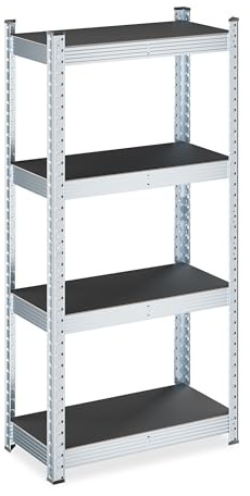 Relaxdays 2 x heavy-duty shelving unit, HxWxD: 120 x 60 x 30 cm, 700 kg, galvanised steel, storage racks for garage, black/silver