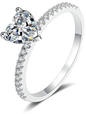 Beydodo Trauringe Platin 950 Echtgold, Damen Ringe Herz mit 1ct Diamant Verlobungsringe Hochzeit Ring Frauen Gr.62 (19.7)
