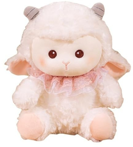KUKUShining Schaf Kuscheltier, Süßes Lamm Plüschtier Kissen Mit Lätzchen Stofftier Plüsch Puppe Spielzeug Geschenk Für Zuhause Geschenk(White,23cm/9.05in)