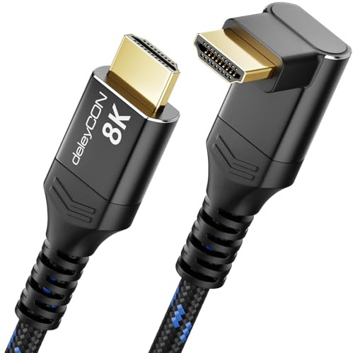 deleyCON 1,5m 8K HDMI 2.1 Kabel 90° gewinkelt 48Gbps | Ultra High Speed Cable, für TV, Monitor, PS4, PS5, Dolby Atmos Soundbar, eARC, HDR10+, 10K/8K@60Hz, 4K@120Hz/144Hz