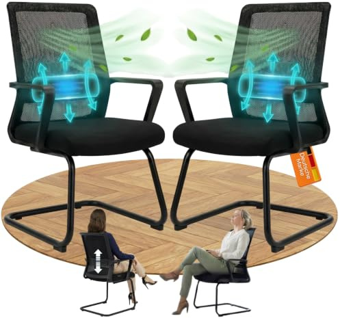 VALKENSTOL K1 Konferenzstuhl Freischwinger Schwarz mit Armlehne | Ergonomischer Besucherstuhl - Bürostuhl Ohne Rollen bis 150 kg - Verstellbare Lordosenstütze & Netzrücken - Wasserabweisend