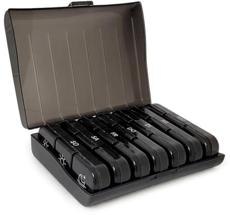 Frohbach 7 Tage Tablettenbox Schwarz mit 3 Fächern - Seniorenfreundliche Medikamentenbox für 1 Woche, BPA Frei, perfekt für unterwegs & Zuhause - Morgens, Mittags, Abends, Nachts