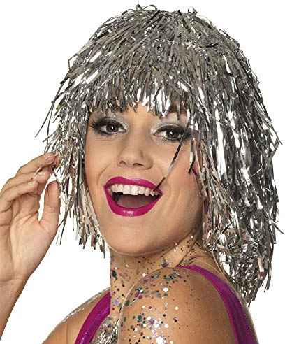 Boland 85903 - Perücke Metallic, Silber, Foliensträhnen, für Damen, Accessoire, Kostümzubehör, Partyperücke, Pop, Schlagermove, Festival, Spacegirl, Glitzer, Mottoparty, Karneval, Silvester