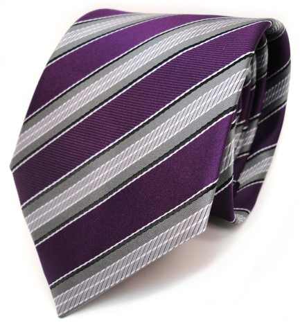 TigerTie Designer Krawatte in lila violett purpur grau silber schwarz gestreift