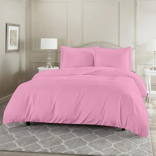 Rohi® Rose Double Duvet Cover Set - Premium Polycotton Percale Quilt Cover with Pillowcases - Breathable-Button Closure - Hypoallergenic Super Soft Bedding Set (Double, Rose)