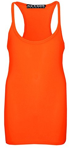 Kids Girls Childrens Vest Top - Racer Vest Neon Orange 9-10