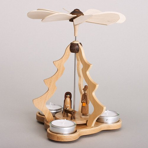 Rudolphs Schatzkiste Tischpyramide Christi Geburt Natur HxLxB 16x16x21,5cm NEU Pyramide Minipyramide Holzpyramide Seiffen Erzgebirge Weihnachten Wärmespiel Lichter Figur Holz Flügel Kerzen