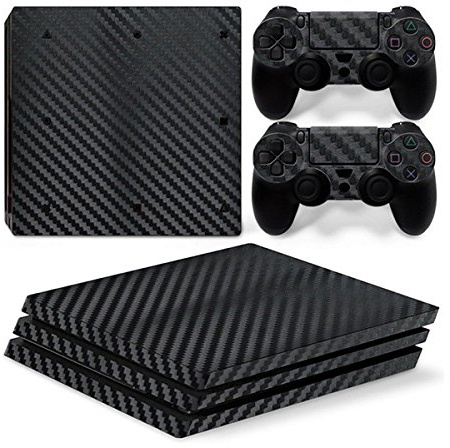 Morbuy PS4 Pro Skin Vinyl Autocollant Sticker Decal pour PlayStation 4 Pro Console and 2 Dualshock Manette Set (Black Carbon Fiber)