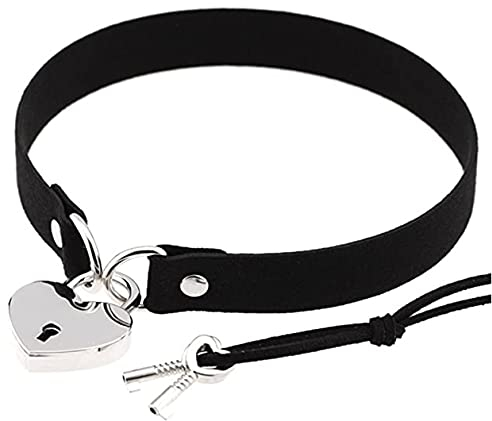 QIANDI Chereda Sweet Love Black Leather Punk Collar Lock Chokers 2017 for Women Heart Alloy Statement Choker Necklace Femme Jewelry