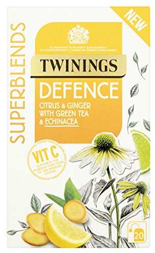 Twinings Superblends Defence Tea - Citrus & Ginger Green Tea Herbal Infusion with Echinacea & Vitamin C - 80 x Biodegradable Tea Bags