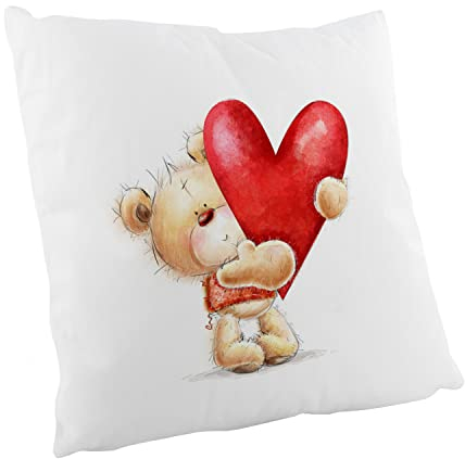 Crealuxe Motiv Herz mit Bärchen Zierkissen, Sofakissen, bedrucktes Kissen, Baumwollkissen