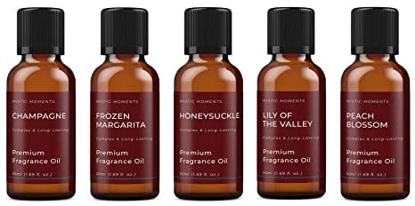 Mystic Moments | Hers Fragrance Oil Gift Starter Pack 5x50ml | Champagne, Frozen Margarita, Honeysuckle, Lily of The Valley, Peach Blossom | Perfect as a Gift