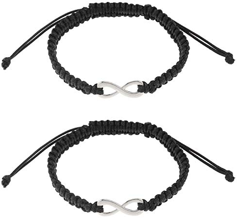 YINETTECH 2 Stück Liebhaber-Armbänder Unendlichkeitspaar passende Beziehung geflochtene Armbänder Set handgefertigt Forever Loves Freundschaft handgefertigt verstellbar schwarz, Metall