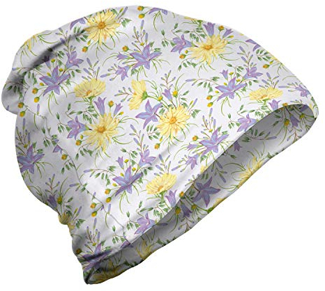 ABAKUHAUS Blumen Unisex Beanie, Kamillen und Glockenblumen, Wandern im Freien, Pale Lila Multicolor