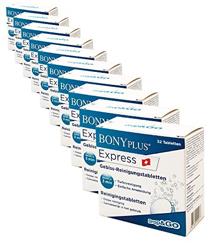 BonyPlus Express Reingungstabletten für Zahnschienen Prothesen - 10 Packungen (10 x 32 Reinigungstabletten)