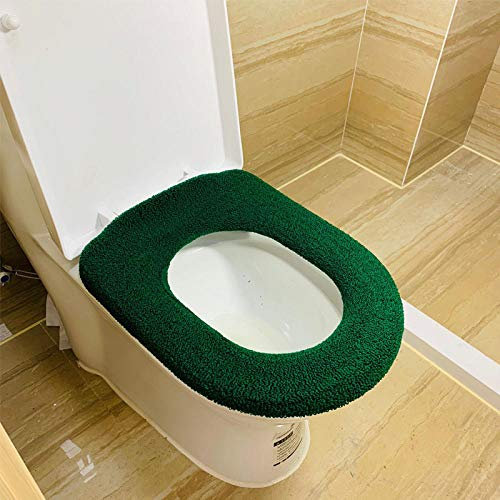 XINDUO Thicker Warm Toilet Cover Seat,Universal thick plush toilet seat-Dark green,Winter Warmer Toilet Lid Cover Soft Plush
