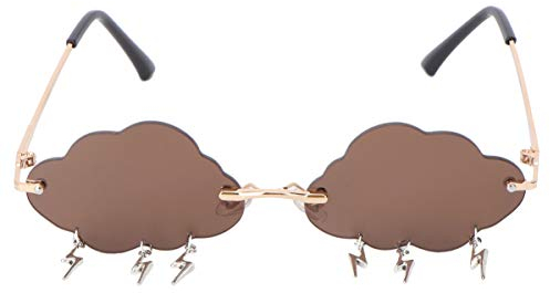 VALICLUD Wolke Randlose Vintage Lustige Unregelmäßige Disco Brille Blitz Quaste für Frauen Männer Getönten Brillen Kaffee
