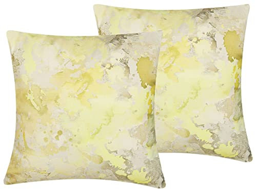 Beliani 2er Set Dekokissen Kissen Fleckenmotiv Baumwolle gelb Abnehmbarer Bezug 45x45
